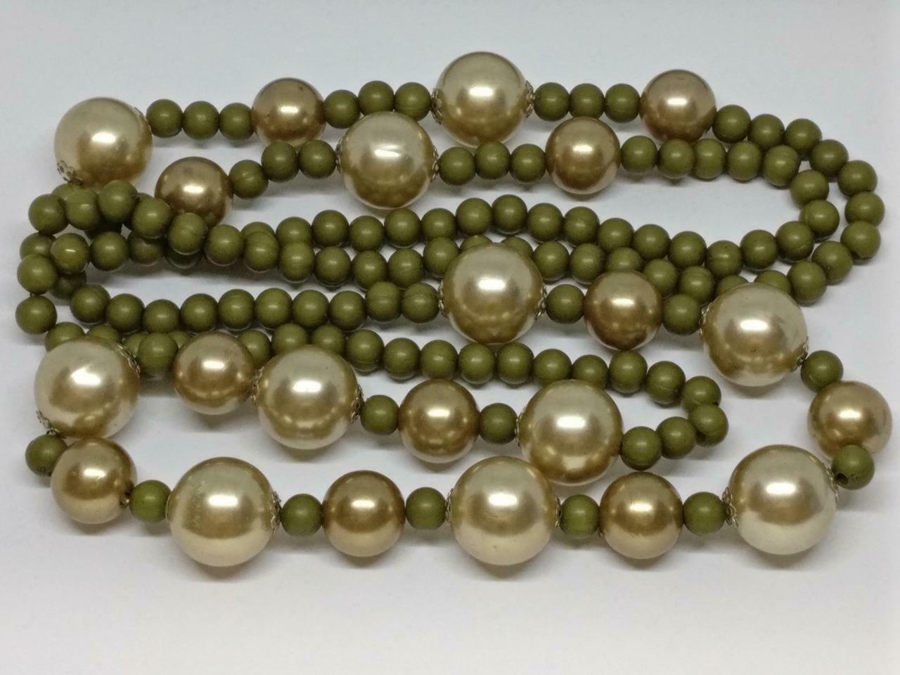 CJ888 Vintage Beautiful Faux Pearls & Green Beaded Estate Necklace F/S (J618)