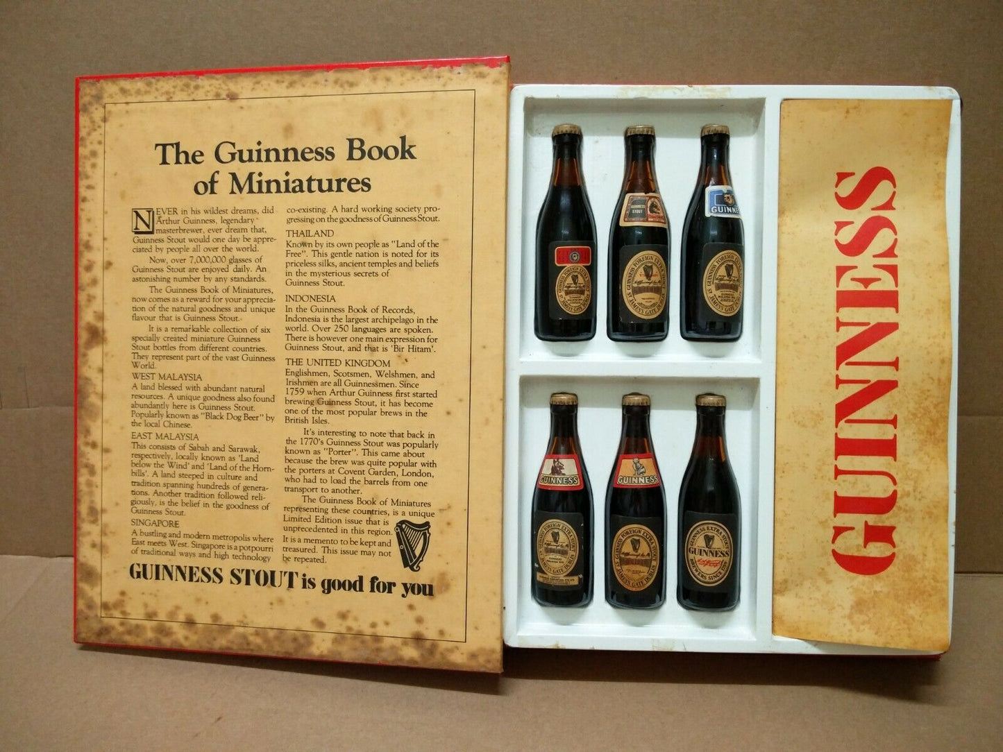 Guinness Miniatures Beer Glass Bottles x6 w/Box Singapore Limited Edition A1397