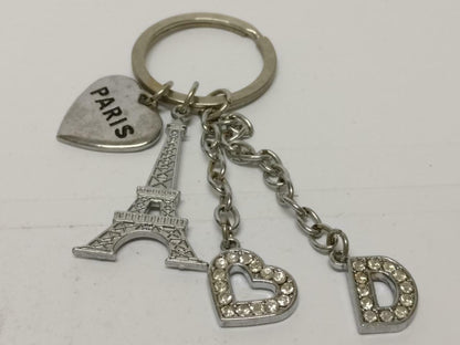 LP888 Vintage Paris Eiffel Tower Rhinestone Heart Metal Keychain Keyring F/S (B657)