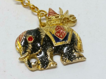 LP888 Beautiful Black Elephant Glitter Gold Tone Metal Keychain Keyring F/S (B793)