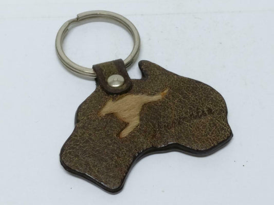 Vintage Australia Kangaroo Fur Souvenir Brown Tone Keychain Keyring F/S (B685)