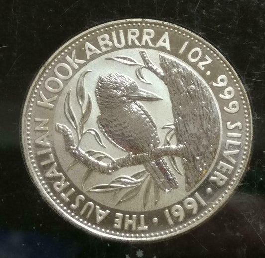 Australia Elizabeth II 5 Dollars Kookaburra 1991 1oz Silver Coin Capsule (C039)