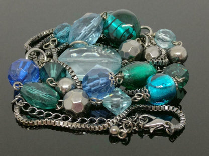 CJ888 Vintage Beautiful Beads Silver Tone Art Craft Estate Necklace F/S (J597)