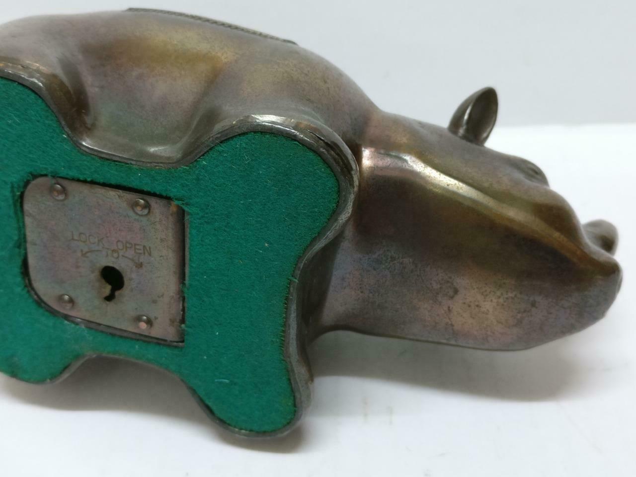 Rare 70's Vintage 崇僑銀行 Singapore Chung Khiaw Bank Coin Bank Bronze Rhino (A1654)