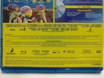 Blu-Ray 3D Movie Dreamworks Madagascar 3 2012 2x Disc No Booklet (GA386)
