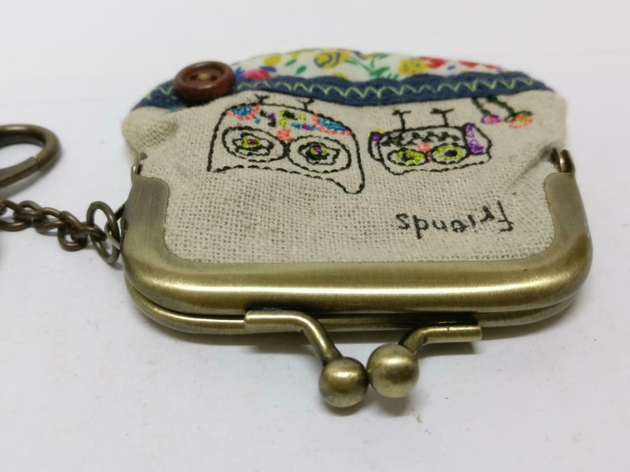 LP888 Vintage Handmade Friends Embriodery Money Coin Pouch Keychain Keyring F/S (B837)
