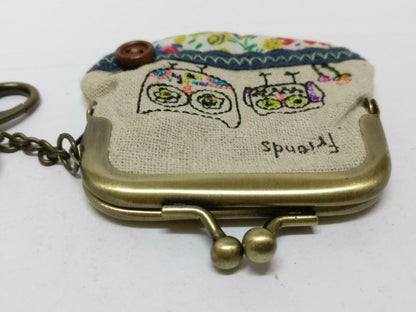 LP888 Vintage Handmade Friends Embriodery Money Coin Pouch Keychain Keyring F/S (B837)