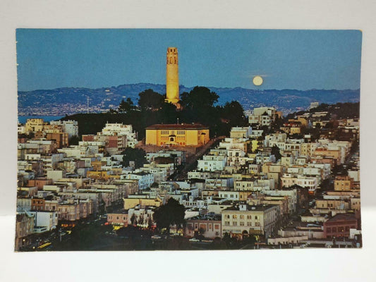 Vintage Majestic Colt Tower San Francisco Moonlit Night Color USA Postcard P609