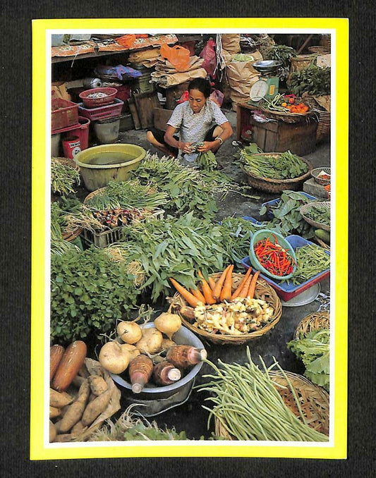 LUCKYPIGEON Marketplace Chinatown Vegetable Seller Colorful Postcard (C1690)