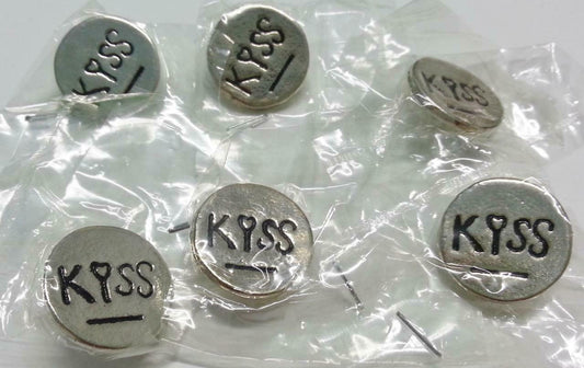 Rare Vintage KISS Words Silver Color Unique Round Buttons x 6 (B384)