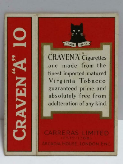 Vintage Craven "A" Virginia Cigarettes Cat Ephemera Empty Paper Box F/S (A2311)