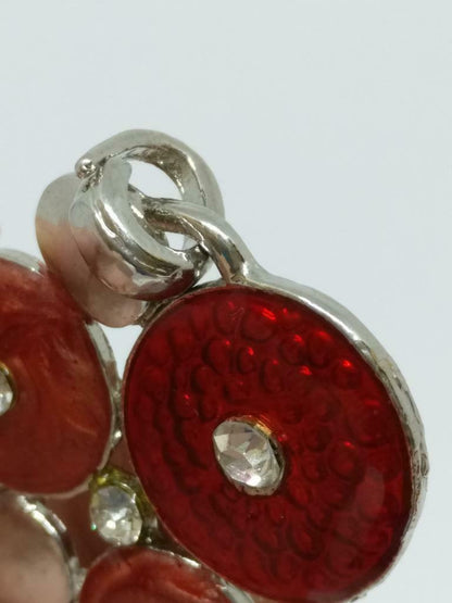 CJ888 Diamante Red Rhinestone Beads Art Silver Tone Charm Pendant F/S (J871)