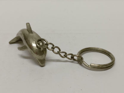 LP888 Rare Vintage Cute Dolphin Metal Silver Tone Souvenir Keychain Keyring F/S B688