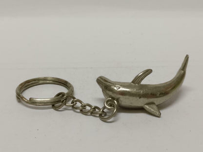 LP888 Rare Vintage Cute Dolphin Metal Silver Tone Souvenir Keychain Keyring F/S B688