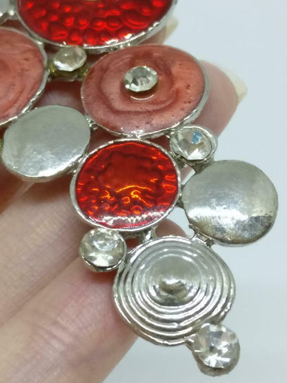 CJ888 Diamante Red Rhinestone Beads Art Silver Tone Charm Pendant F/S (J871)