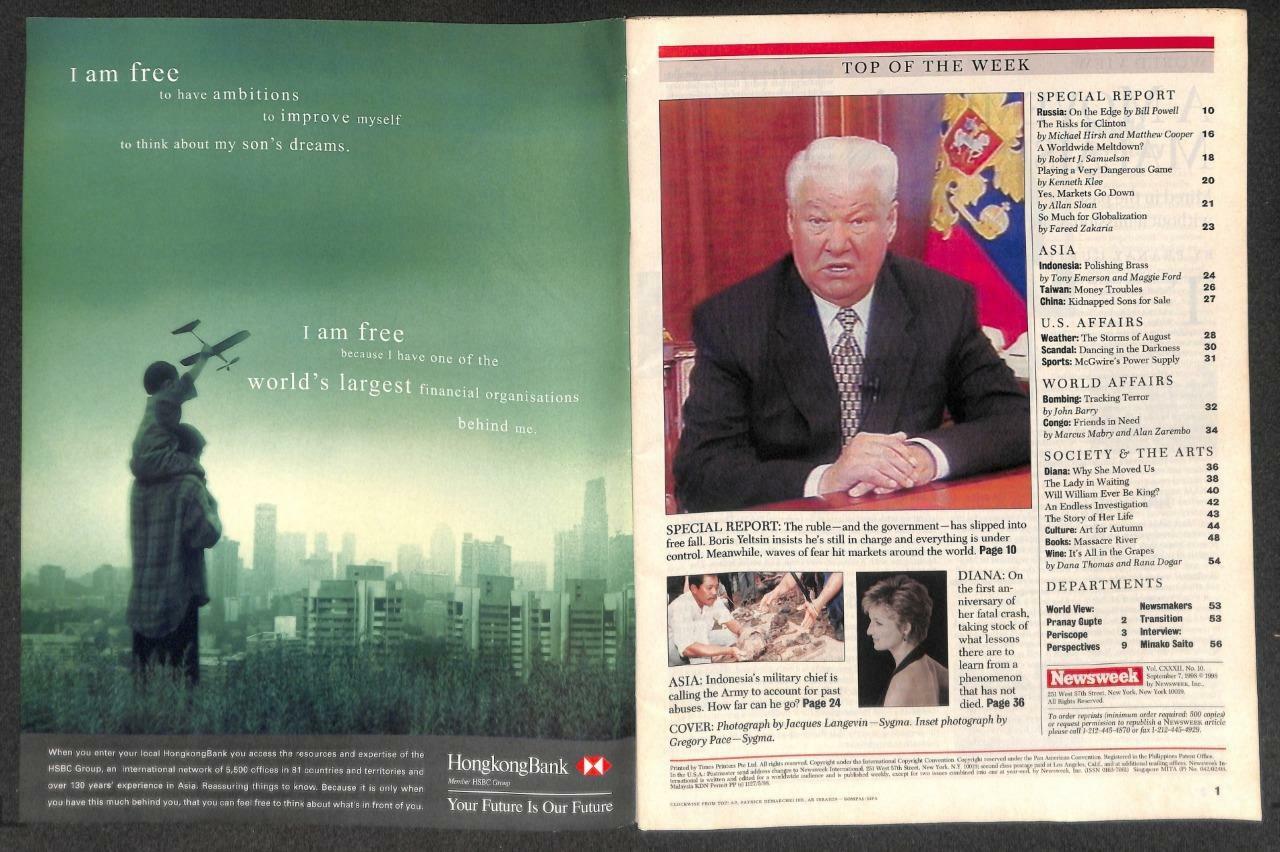 Singapore Newsweek Magazine 1998 The Diana Legacy Princess Diana Yeltsin M004