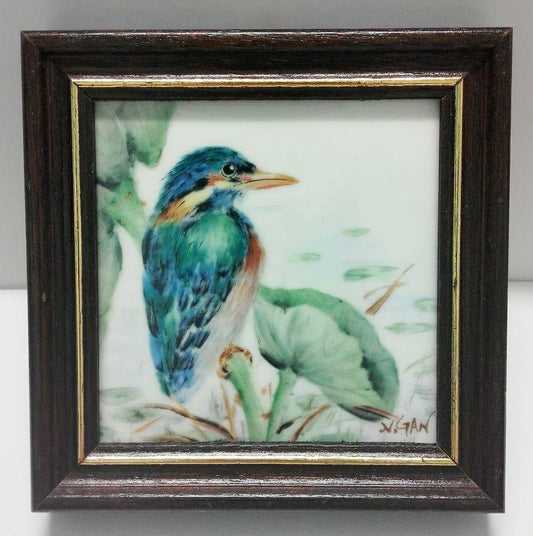 Singapore Airlines SIA Kingfisher Birds Porcelain with Frame China Japan (A879)