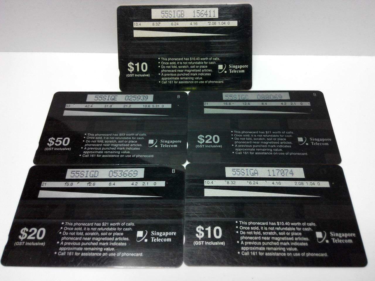 Used Vintage Singapore Phone Cards x5 Koala Sea Otta Raccoons Martens (A428)