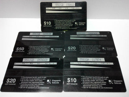 Used Vintage Singapore Phone Cards x5 Koala Sea Otta Raccoons Martens (A428)