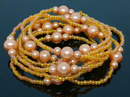 CJ888 Beautiful Retro Asia Art Orange Beads Faux Pearls Necklace F/S (J592)