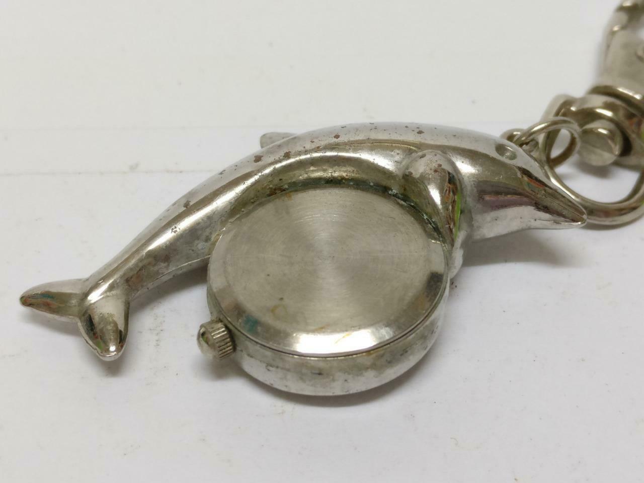 LP888 Vintage Dolphin Watch Silver Tone Metal Souvenir Keychain Keyring F/S (B660)