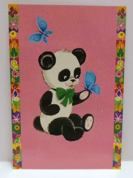 LUCKYPIGEON888 Cute Traditional Panda Bear Butterfly Singapore Postcard (E0424)