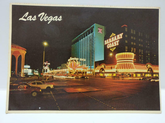 Vintage Las Vegas Famous Strip Barbary Coast Night View Color Postcard (P589)