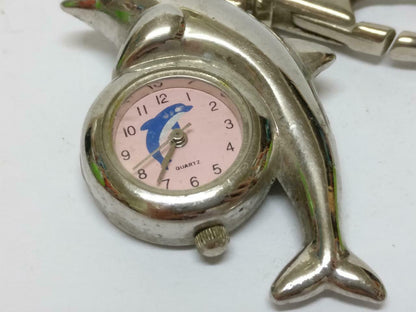 LP888 Vintage Dolphin Watch Silver Tone Metal Souvenir Keychain Keyring F/S (B660)