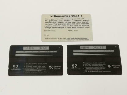 Snoopy Guarantee Card & Singapore KONICA New Phonecard x2 Lot F/S (A2403)