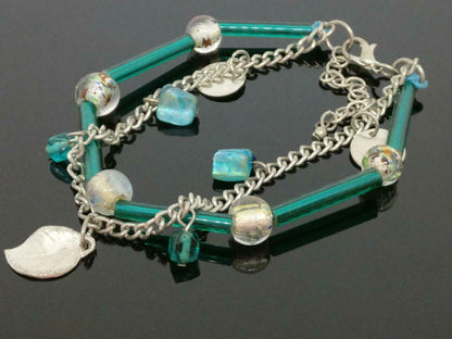 Beautiful Vintage Asia Green & Clear Layering Charms Beads Bracelet F/S (J668)