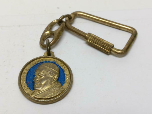 LP888 Vintage Joannes Paulus II Coin Bronze Jesus Gold Tone Keyring Keychain F/S B677