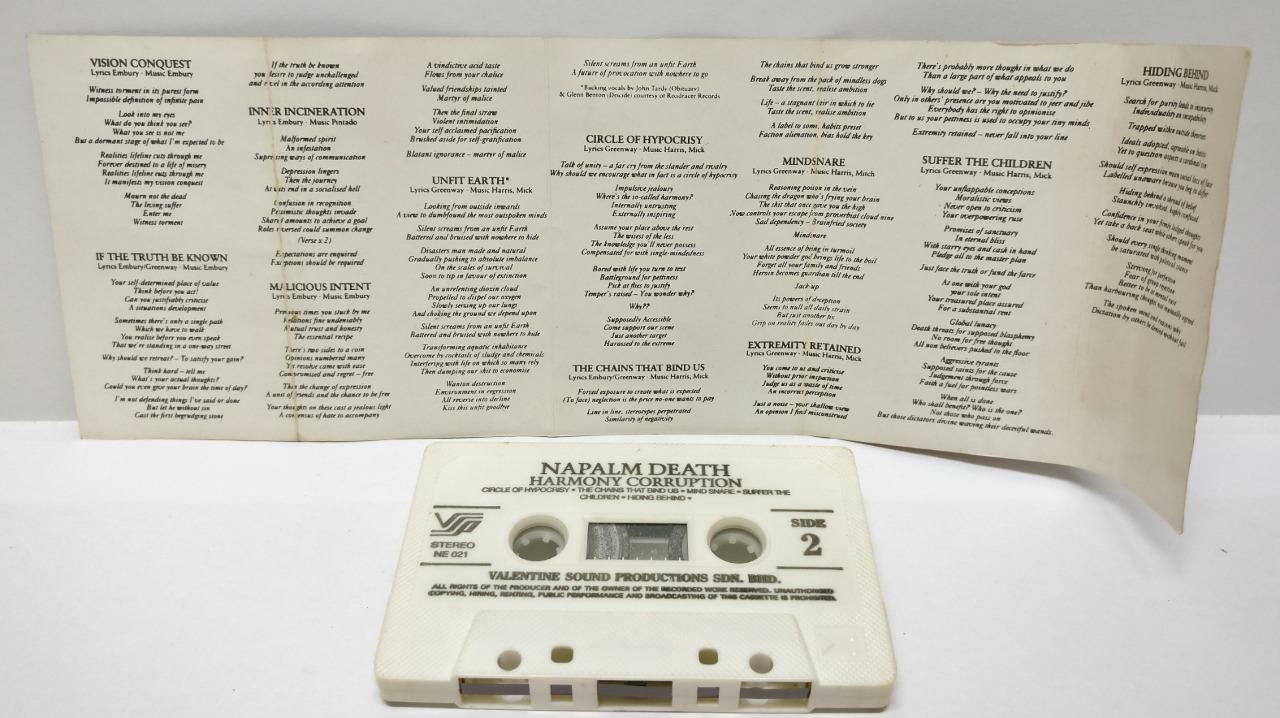 Napalm Death Harmony Death 1990  Rare  Malaysia Cassette (CT205)
