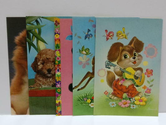 LUCKYPIGEON888 Cute Dogs Cartoon Panda Bear Deer Art Postcard Lot Of 5 (E0487)