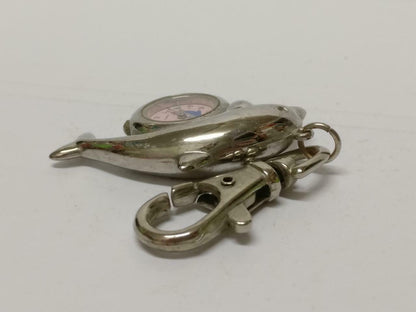 LP888 Vintage Dolphin Watch Silver Tone Metal Souvenir Keychain Keyring F/S (B660)