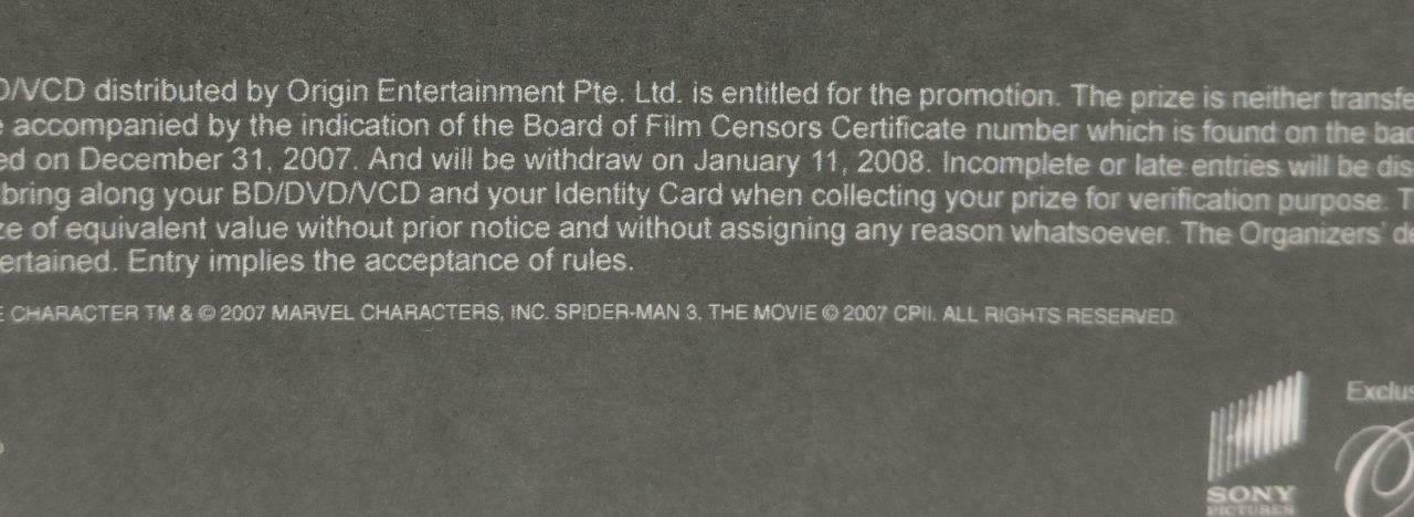 Movie Marvel Spider-Man 3 Tobey Maguire 2007 Singapore Video CD 2x VCD CD1094
