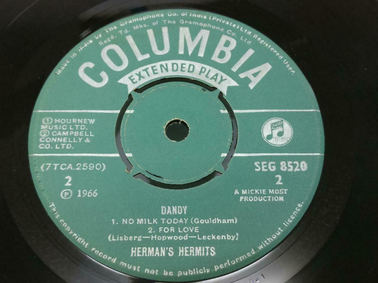 Herman's Hermits Dandy 1966 Rare Columbia India 7" EP Englsih SEG8520 (EP010)