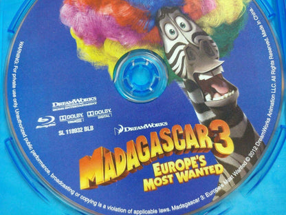 Blu-Ray 3D Movie Dreamworks Madagascar 3 2012 2x Disc No Booklet (GA386)