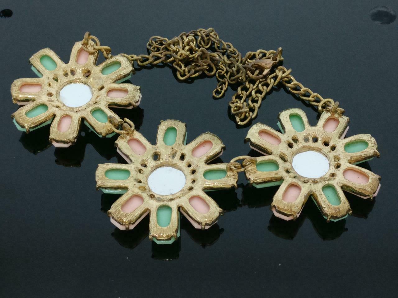 CJ888 Beautiful Flower Pendant & Rhinestones Beaded Estate Necklace F/S (J610)