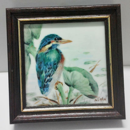 Singapore Airlines SIA Kingfisher Birds Porcelain with Frame China Japan (A879)