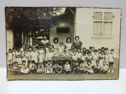 Vintage Asian Chinese Celebration Cake Outdoor Teachers Children B&W Photo P273