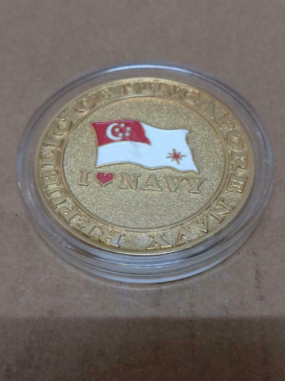 Singapore Navy Naval Diver Gold Color Sourvenir Coin With Case (A1914)