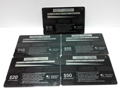 Used Vintage Singapore Phone Cards x5 Butterfly Yellow Glassy Tiger (A427)