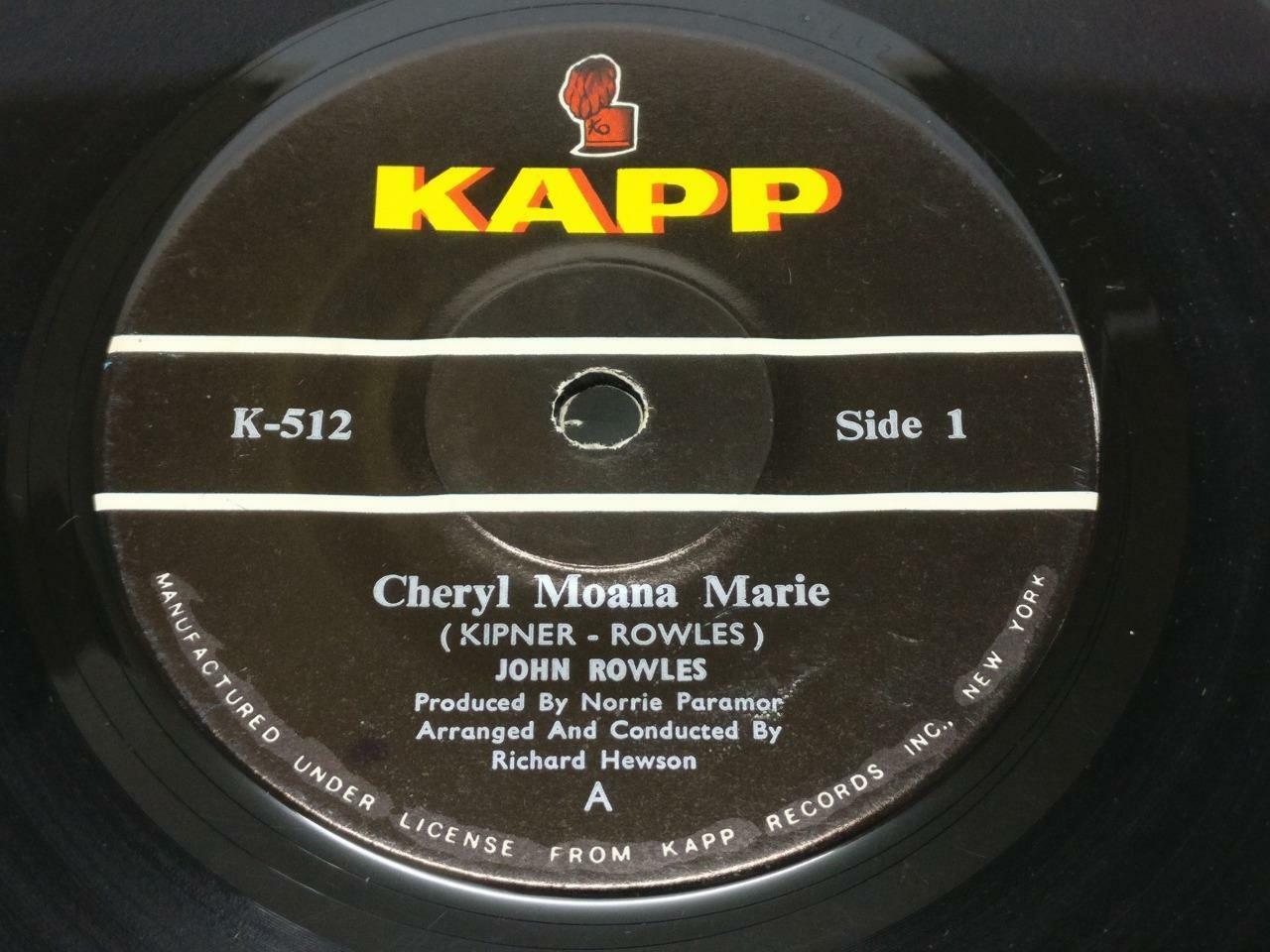 John Rowles Cheryl Moana Marie USA KAPP English EP 7" (EP014)