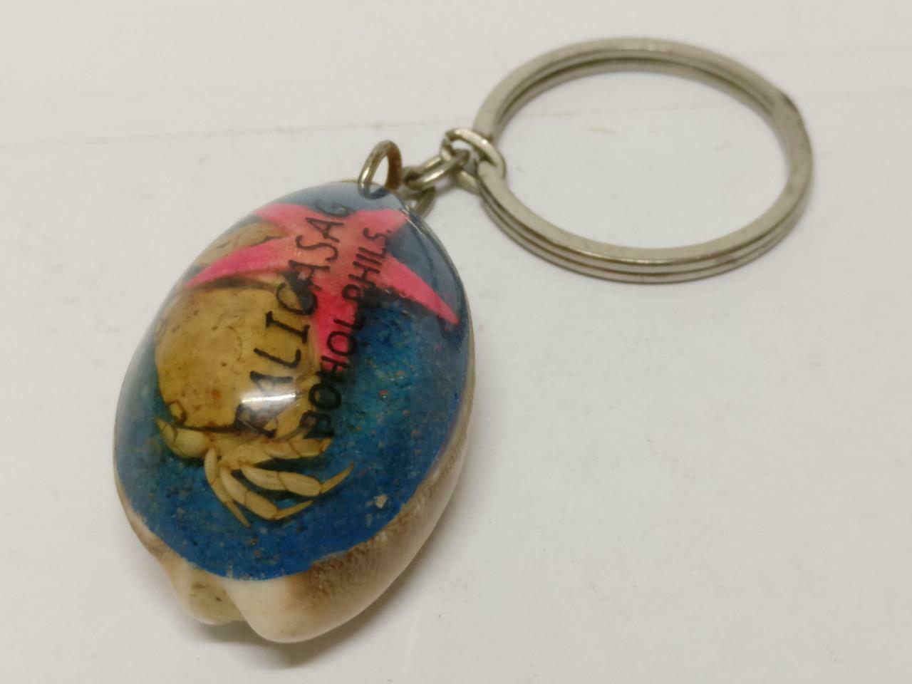LP888 Rare Vintage Philippines Balicasag Seashell Art Crab Keychain Keyring F/S (B675)