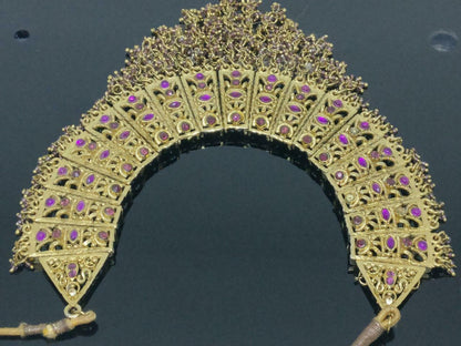 CJ888 Vintage Beautiful Purple Rhinestones Gold Tone Estate Necklace F/S J525