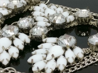 CJ888 Vintage Beautiful Flower Diamante & Rhinestones Estate Necklace F/S (J615)
