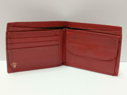 Vintage Rolex Red Leather Bi-Fold Wallet 60.02.55 F/S (A2430)
