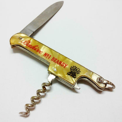 Vintage Beehive VSOP Brandy Cognac Advertising Pocket Camp Knife Beer OpenerA441