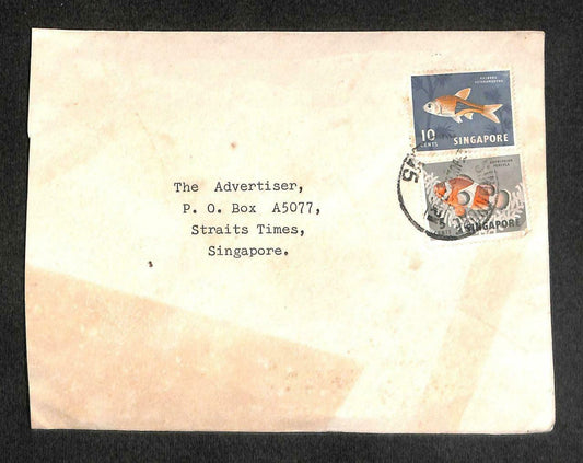 Singapore Local 10c + 5 Cents Fish Stamp Chop Mail Cover (C1422)