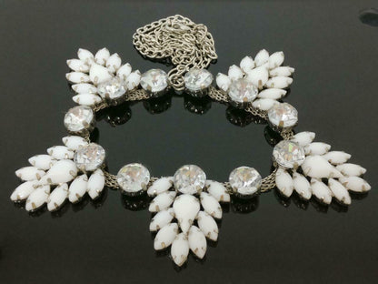 CJ888 Vintage Beautiful Flower Diamante & Rhinestones Estate Necklace F/S (J615)